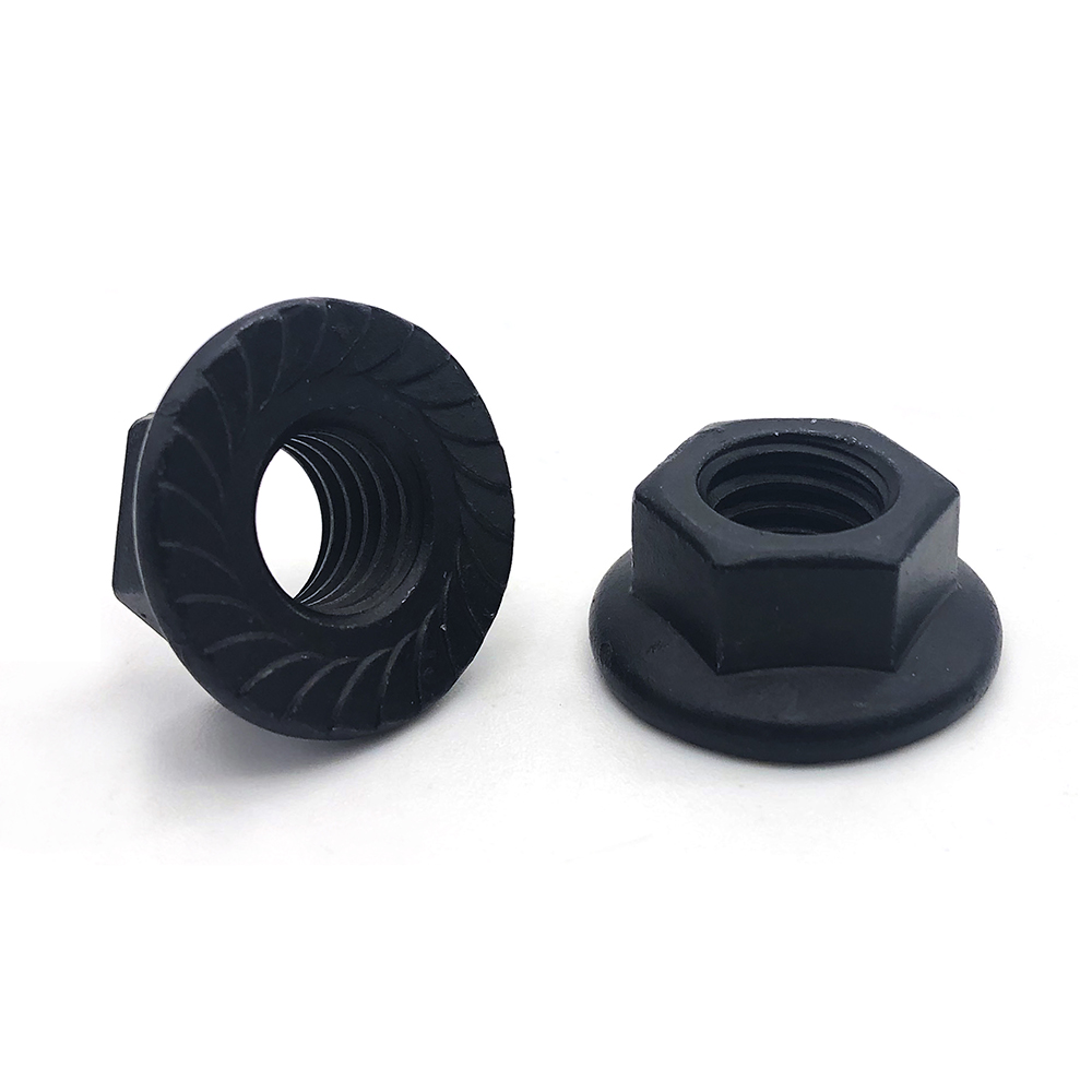 碳鋼黑色六角法蘭螺母鐵質花齒帶墊螺母法蘭面螺帽