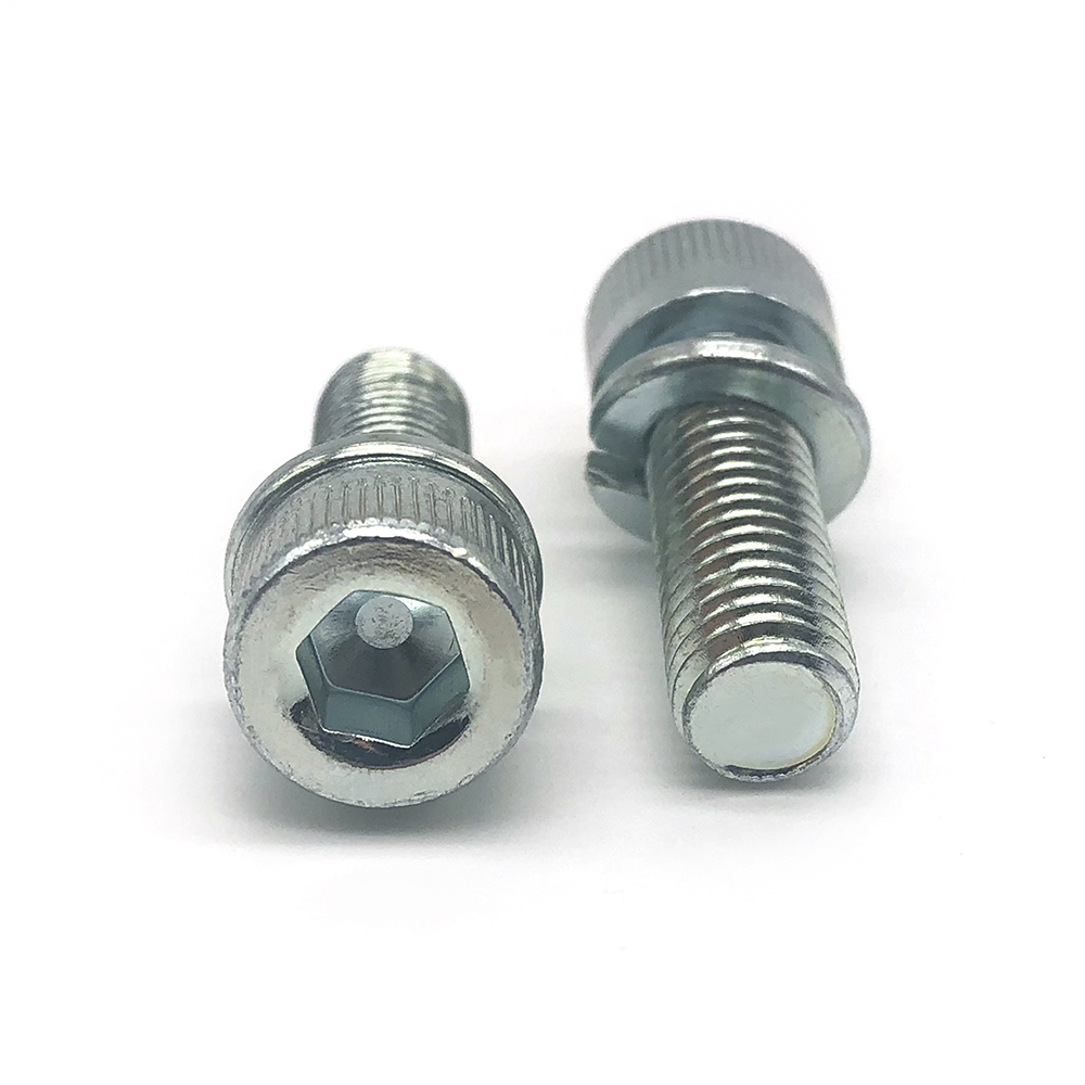 內六角圓柱頭組合螺絲杯頭內六角帶平彈墊滾花螺栓螺釘M4至M12